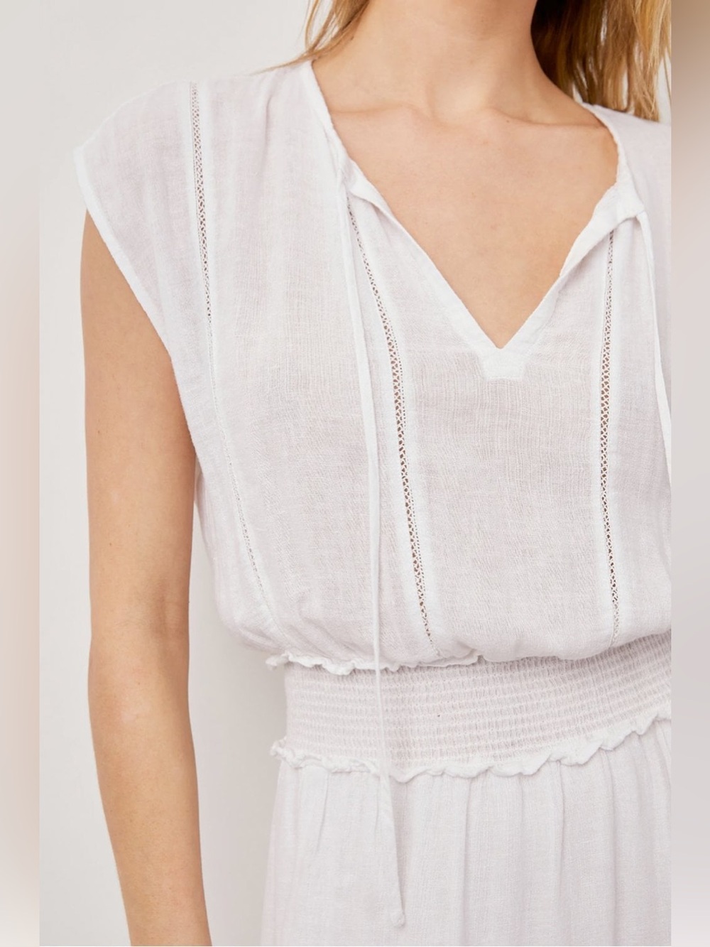 Rails Anthropologie Ashlyn Cool White Linen Sleeveless Tie Collar Midi Dress L - Picture 4 of 16